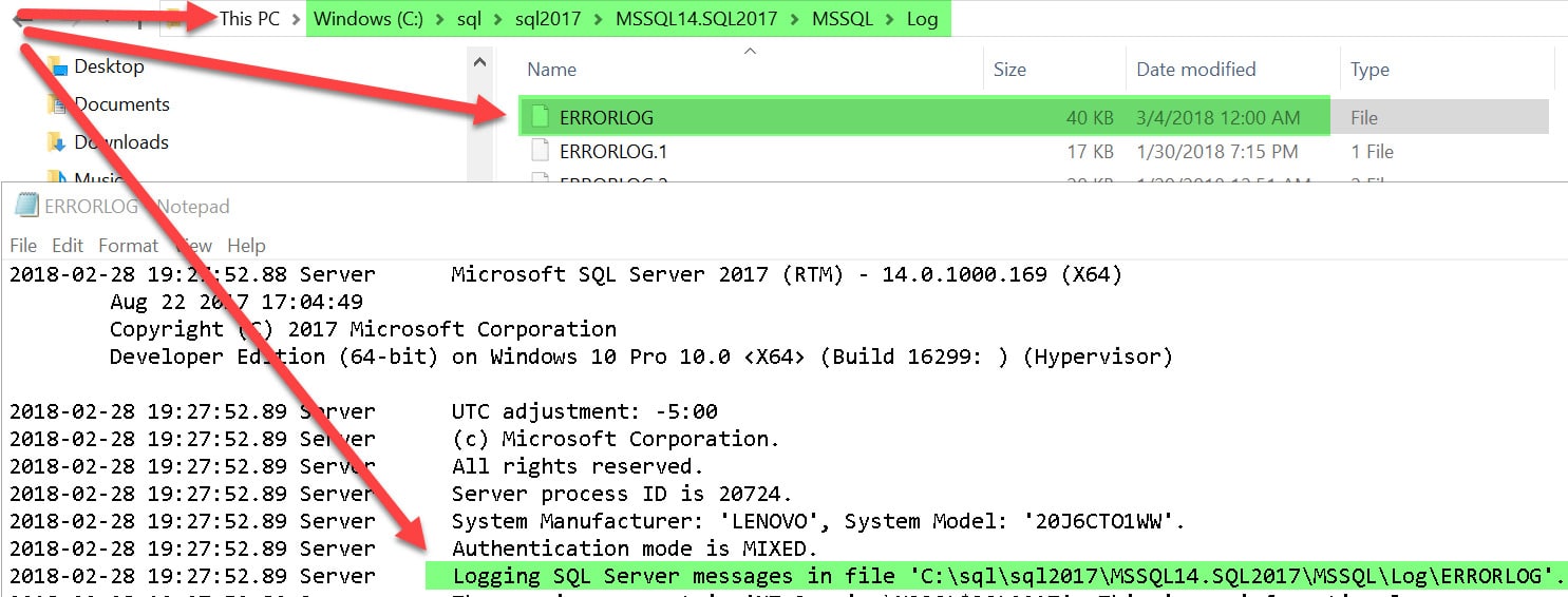 SQL Server ERRORLOG location SQL Server 2017