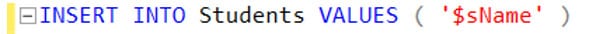 Code - insert values name