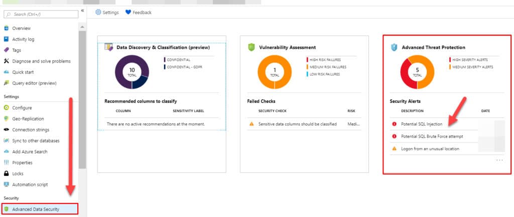 Figure 4 - Azure threat detection alert - web portal